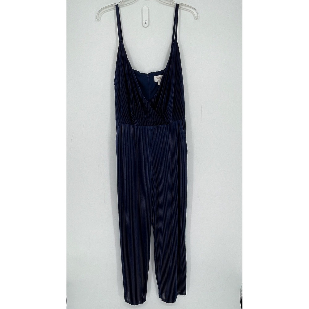 Laundry by Shelli Segal Women's Navy Pleated Velvet Surplice Jumpsuit Size 12